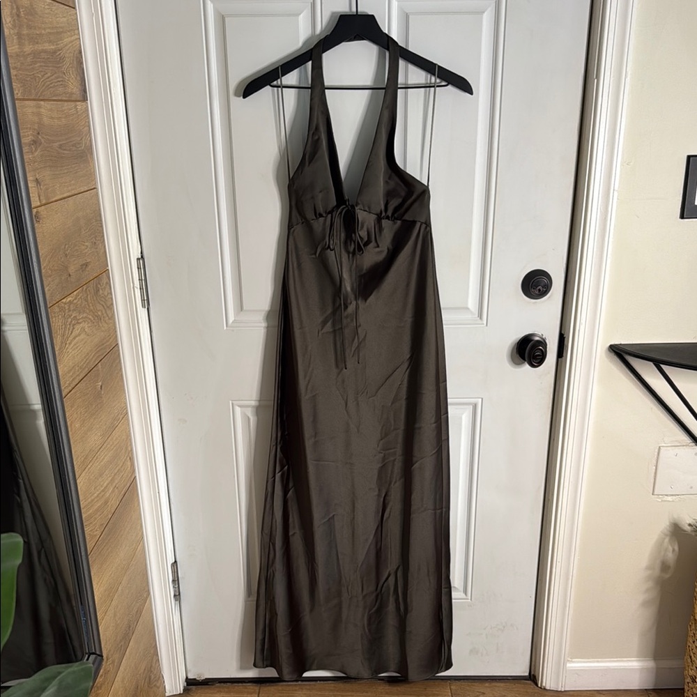 Elegant Brown Halter Maxi Dress